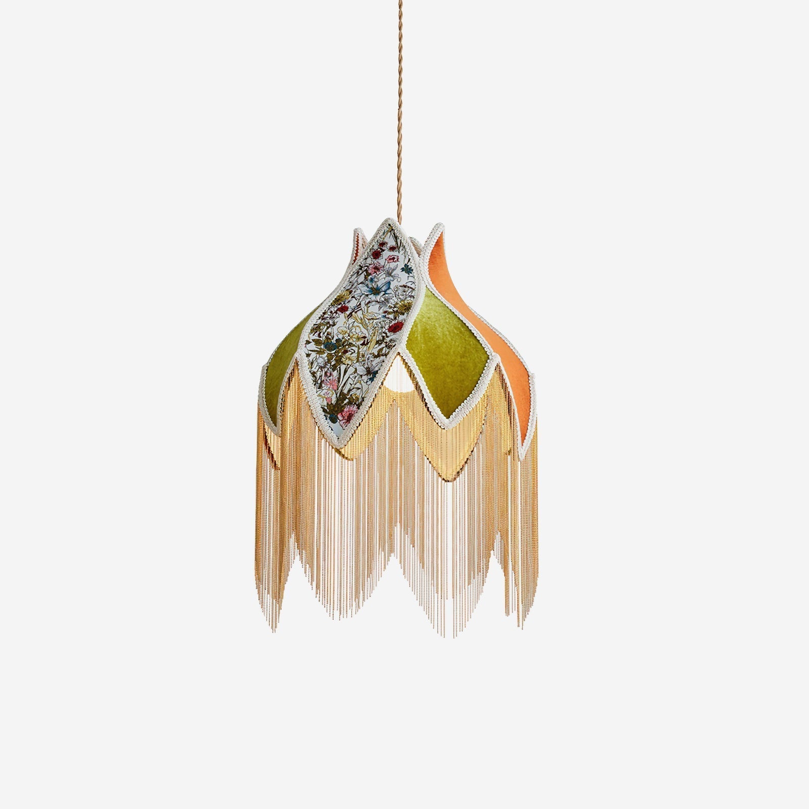 Bohemian Gold Accented Pendant Lamp With Floral Shade